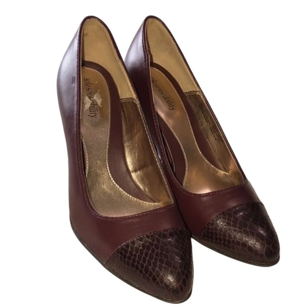 Solesensability Amanda Snakeskin Cap Toe Maroon Heels Women‎ 7
